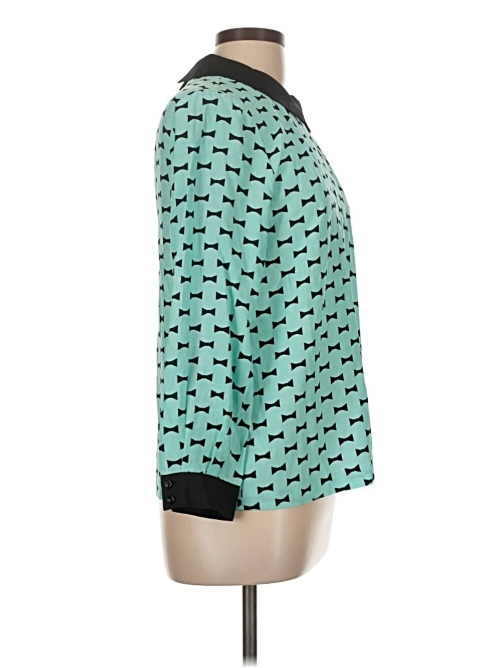 Kate Spade Mint Green Bow Print Collared Silk Blend Blouse Women’s Size 10 - Picture 5 of 7
